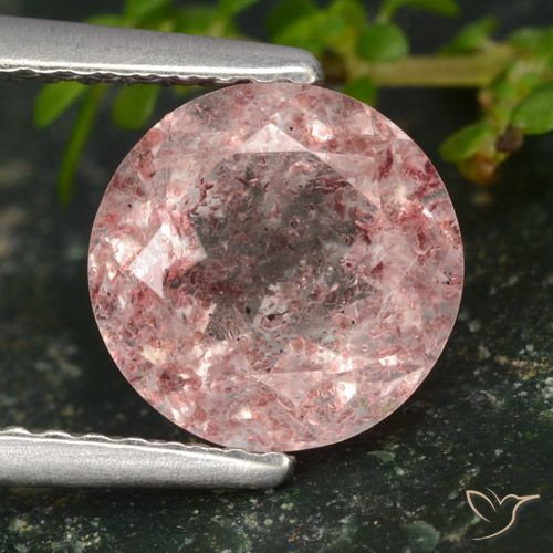 2.01ct Натуральный Светло-розовый Клубничный кварц, Круглый, Полупрозрачный