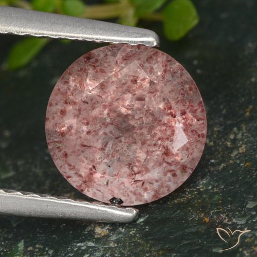 1.67ct Натуральный Темно-розовый Клубничный кварц, Круглый, Полупрозрачный