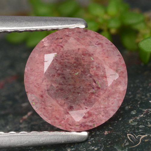 1.65ct Натуральный Средне-темно-розовый Клубничный кварц, Круглый, Полупрозрачный