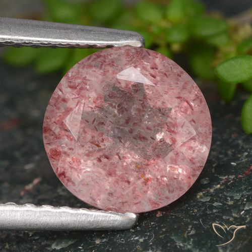 1.66ct Натуральный Розовый тон Клубничный кварц, Круглый, Полупрозрачный