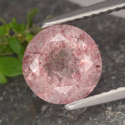 1.75ct Натуральный Средний розовый Клубничный кварц, Круглый, Полупрозрачный
