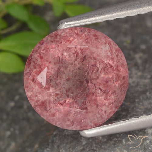1.79ct Натуральный Оттенки розового Клубничный кварц, Круглый, Полупрозрачный