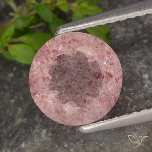 1.61ct Натуральный Средний розовый Клубничный кварц, Круглый, Полупрозрачный