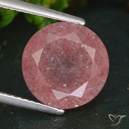 4.76ct Натуральный Средне-темно-розовый Клубничный кварц, Круглый, Полупрозрачный