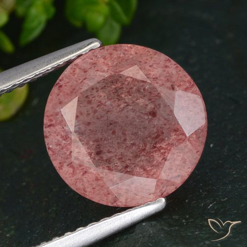 4.29ct Натуральный Темно-розовый Клубничный кварц, Круглый, Полупрозрачный