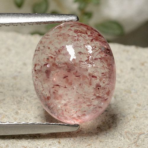 4.49ct Натуральный Средне-светло-розовый Клубничный кварц, Овал, Полупрозрачный