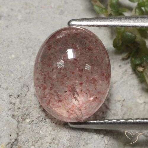 3.40ct Натуральный Индийский Красный Клубничный кварц, Овал, Полупрозрачный