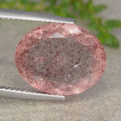 8.27ct Натуральный Оранжево-розовый Клубничный кварц, Овал, Полупрозрачный