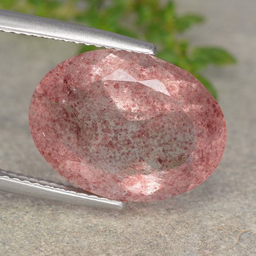 8.25ct Натуральный Темно-розовый Клубничный кварц, Овал, Полупрозрачный