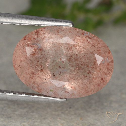 5.70ct Натуральный Оранжево-розовый Клубничный кварц, Овал, Полупрозрачный