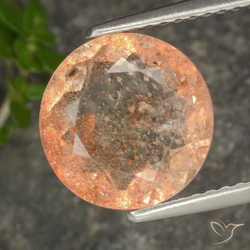 3.19ct Натуральный Светло-оранжевый Солнечный камень, Круглый, Прозрачный