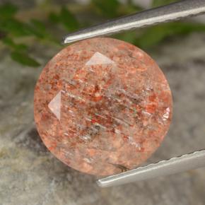 4.25 карата, натуральный Красновато-оранжевый Солнечный Камень, Огранка Круг, Полупрозрачный