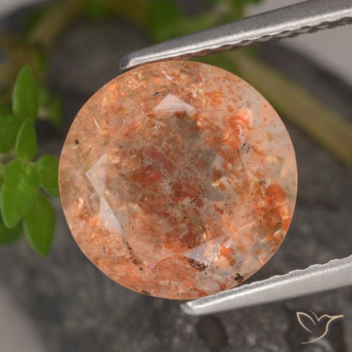 3.72ct Натуральный Средне-светло-оранжевый Солнечный камень, Круглый, Полупрозрачный
