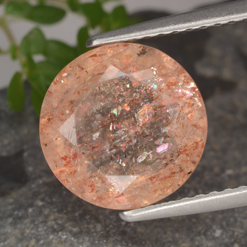 3.06 карата, натуральный Светло-оранжевый Солнечный Камень, Огранка Круг, Полупрозрачный