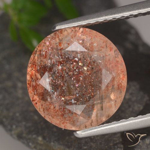 3.97ct Натуральный Красновато-оранжевый Солнечный камень, Круглый, Полупрозрачный