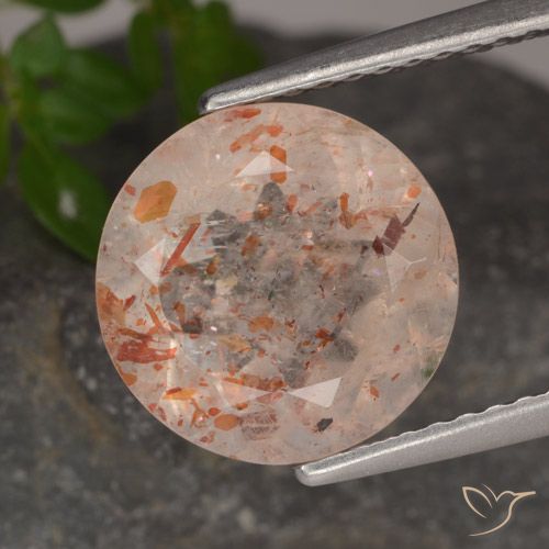 3.38ct Натуральный Перскиково-оранжевый Солнечный камень, Круглый, Прозрачный
