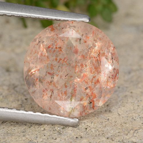 3.52ct Натуральный Перскиково-оранжевый Солнечный камень, Круглый, Прозрачный