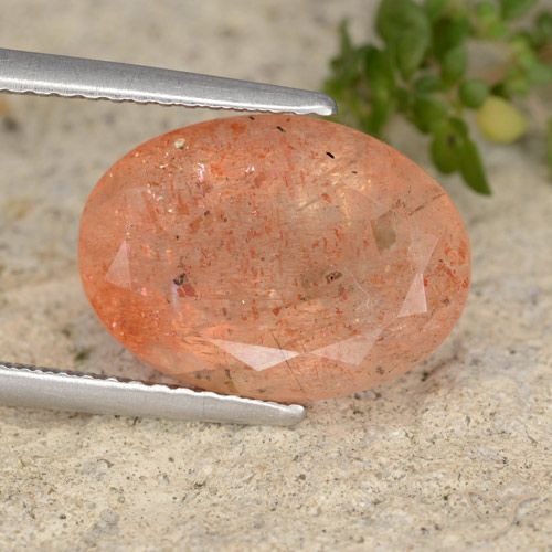 5.97ct Натуральный Красновато-оранжевый Солнечный камень, Овал, Полупрозрачный