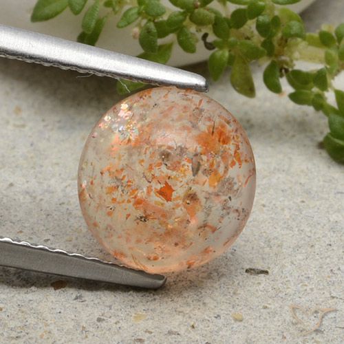 1.79ct Натуральный Светло-оранжевый тигровый Солнечный камень, Круглый, Полупрозрачный