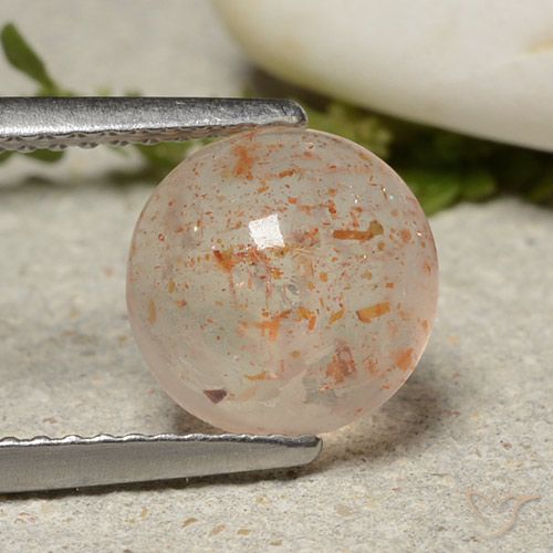 1.89ct Натуральный Перскиково-оранжевый Солнечный камень, Круглый, Полупрозрачный