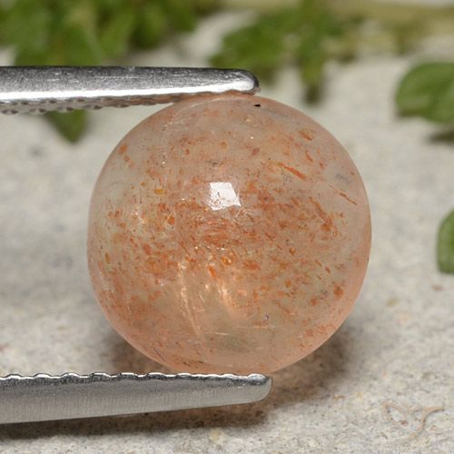 2.07ct Натуральный Светло-оранжевый тигровый Солнечный камень, Круглый, Полупрозрачный