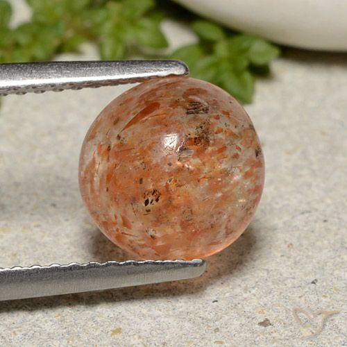 2.04ct Натуральный Красновато-оранжевый Солнечный камень, Круглый, Полупрозрачный