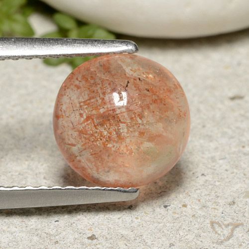 2.10ct Натуральный Светло-оранжевый тигровый Солнечный камень, Круглый, Полупрозрачный