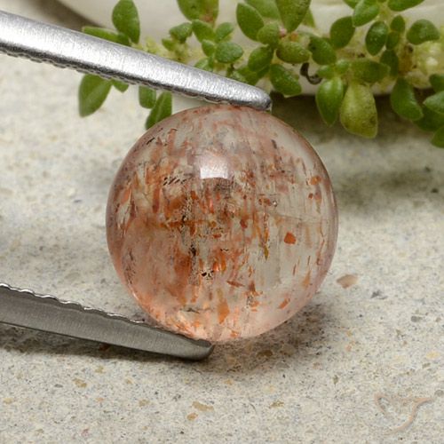 1.96ct Натуральный Светло-оранжевый тигровый Солнечный камень, Круглый, Полупрозрачный