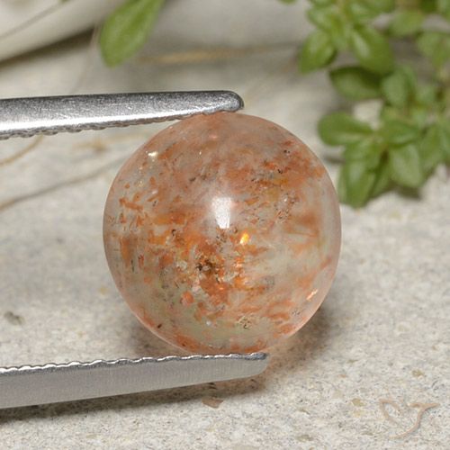 1.91ct Натуральный Светло-оранжевый тигровый Солнечный камень, Круглый, Полупрозрачный