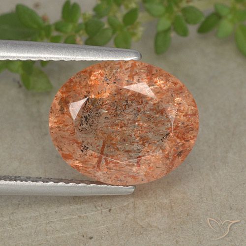 4.87ct Натуральный Средне-светло-оранжевый Солнечный камень, Овал, Полупрозрачный