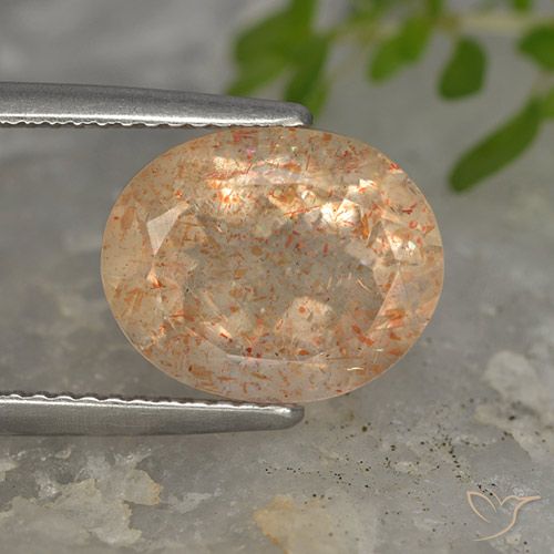 5.02ct Натуральный Светло-оранжевый Солнечный камень, Овал, Полупрозрачный
