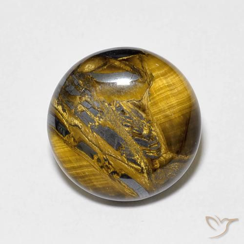 7.30ct Натуральный Желтовато-коричневый Тигриный Глаз, Круглый, Непрозрачный
