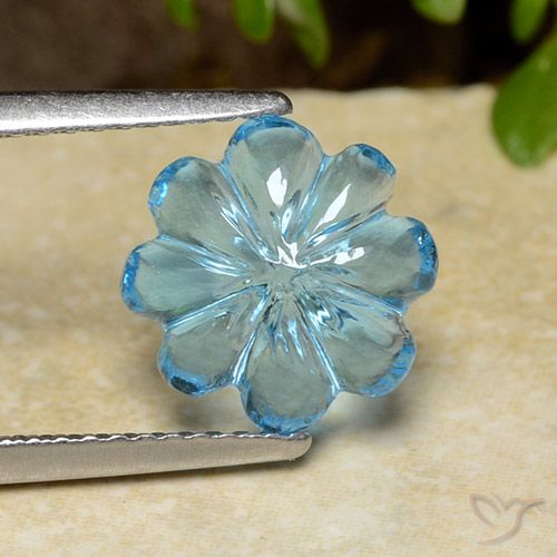 3.47ct Натуральный Небесно Голубой Топаз, Огранка Цветок, Прозрачный