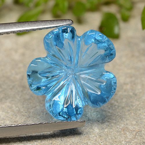 7.59ct Натуральный Свисс-Блю Топаз, Огранка Цветок, Прозрачный