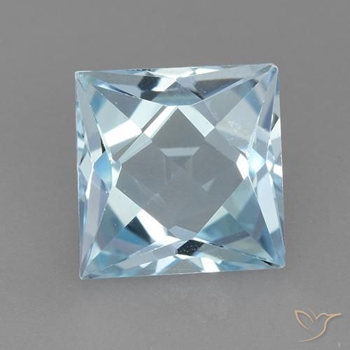 3.25ct Натуральный Небесно Голубой Топаз, Квадрат, VVS-VS