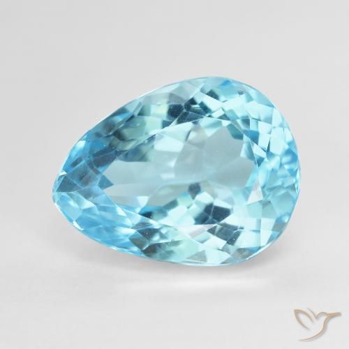 9.63ct Натуральный Небесно Голубой Топаз, Форма груши, Чистота VVS
