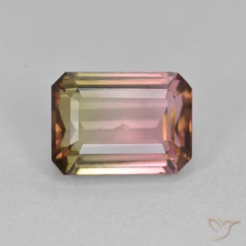 1.51ct Натуральный Двуцветный Турмалин, Изумрудная огранка, Чистота VS