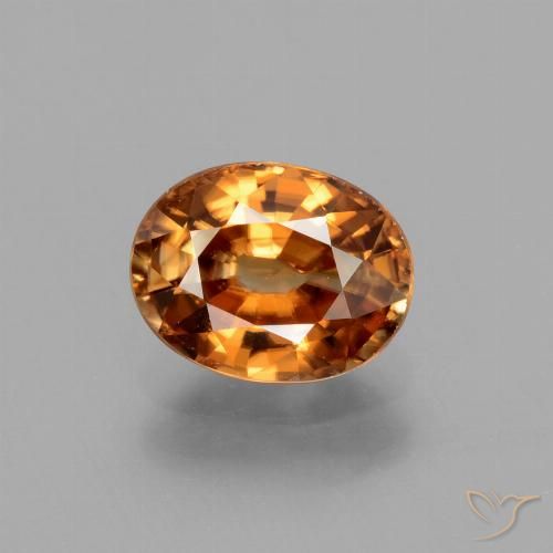 2.14ct Натуральный Средне-темно-оранжевый Циркон, Овал, VVS-VS