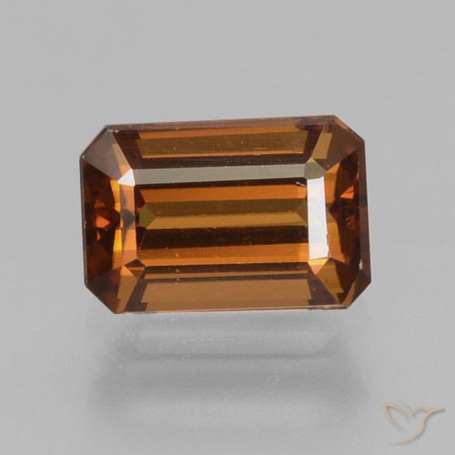 1.56ct Натуральный Средне-темно-оранжевый Циркон, Изумрудная огранка, Чистота VVS