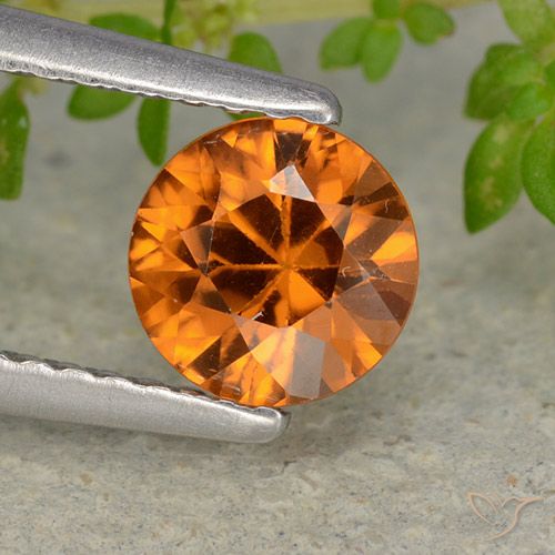 1.13ct Натуральный Средне-темно-оранжевый Циркон, Круглый, VVS-VS