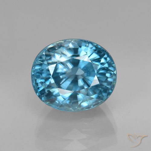 5.07ct Натуральный Интенсивный серебристый аква-синий Циркон, Овал, Чистота VVS