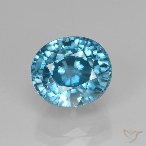 5.07ct Натуральный Интенсивный серебристый аква-синий Циркон, Овал, Чистота VVS