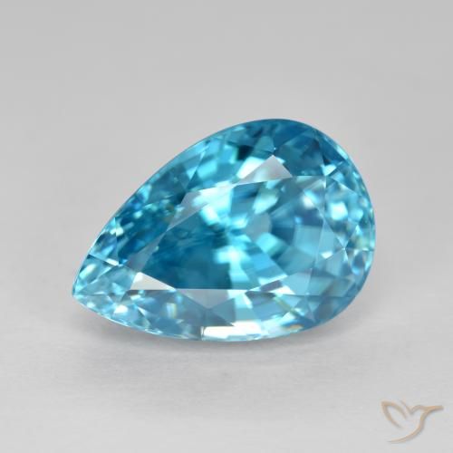 6.80ct Натуральный Аква-синий Циркон, Форма груши, Чистота VVS