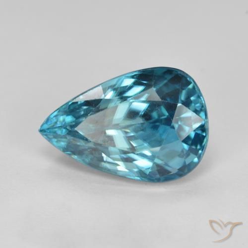 7.47ct Натуральный Интенсивный серебристый аква-синий Циркон, Форма груши, VVS-VS